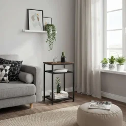 tectake Bijzettafel York 45,5x36x75,5cm, Industrieel Hout Donker, Rustiek