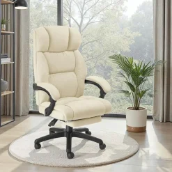 tectake Bureaustoel Jillien met voetsteun en veloursbekleding, Beige