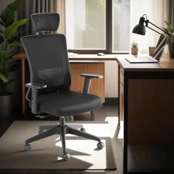 tectake Bureaustoel Phoibe ergonomisch met verstelbare hoofdsteun, Zwart