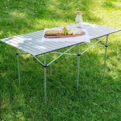 tectake Campingtafel van aluminium met tas 140x70x70cm , Grijs