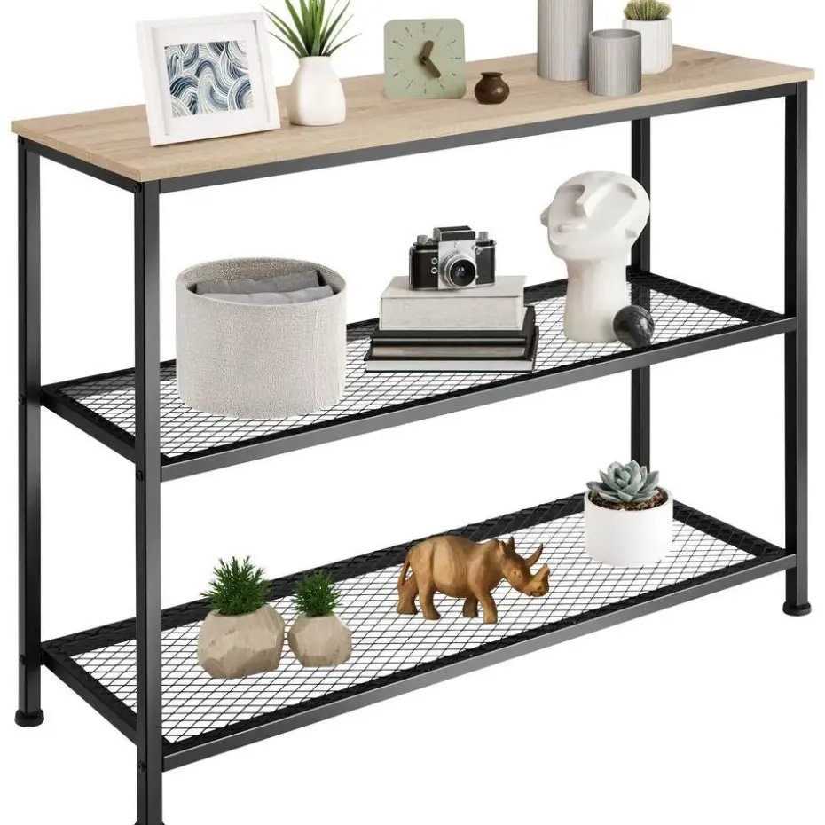 tectake Consoletafel Bristol 100x30x81cm, Industrieel Licht Hout, Eiken Sonoma