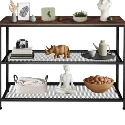 tectake Consoletafel Bristol 100x30x81cm, Industrieel Hout Donker, Rustiek