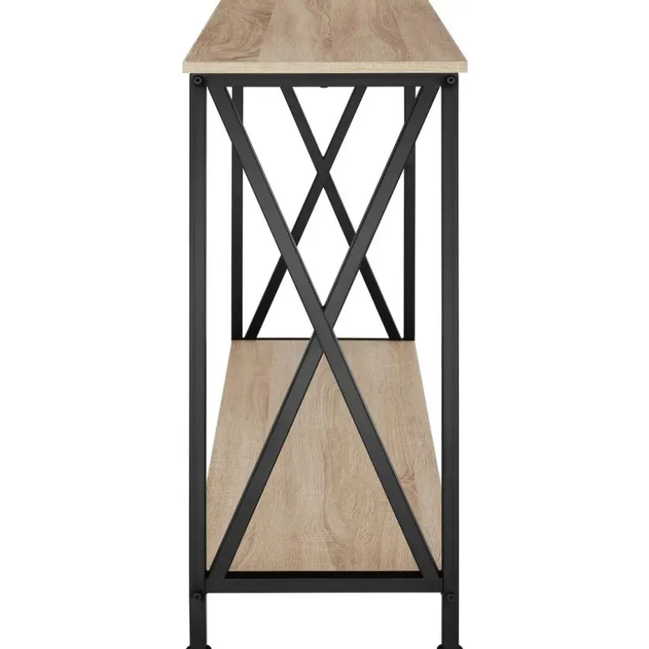 tectake Consoletafel Tacoma 100x35x80,5cm, Industrieel Licht Hout, Eiken Sonoma