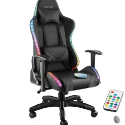 tectake Gaming stoel Tartaros, LED, massagefunctie, Zwart/zwart