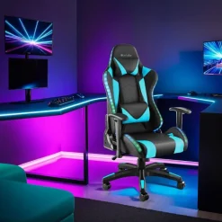 tectake Gaming stoel Tartaros, LED, massagefunctie, Zwart/azuur