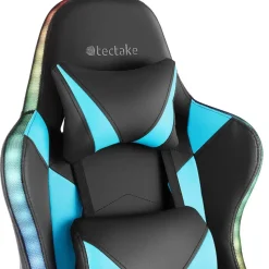tectake Gaming stoel Tartaros, LED, massagefunctie, Zwart/azuur