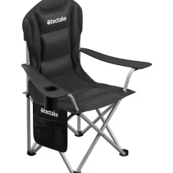 tectake Gestoffeerde campingstoel MTX, opvouwbaar, met bekerhouder, Zwart