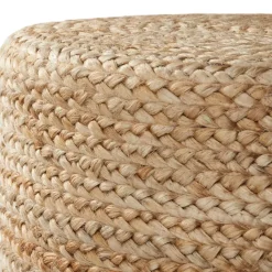 tectake Handgemaakte poef Banno Elipse van jute, rond, boho-stijl, Beige