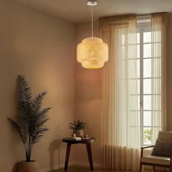 tectake Hanglamp Lignea Lux van bamboe, in boho-stijl, 40W, Bruin