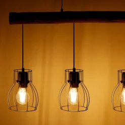 tectake Hanglamp Woody, 4-lichts, met houten balk, 40 W, Zwart/bruin