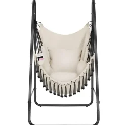 tectake Hangstoel Alison, boho-stijl, draagkracht 160kg, Beige