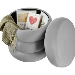 tectake Hocker Altu, gestoffeerd, opbergruimte, Fluweellook Grijs