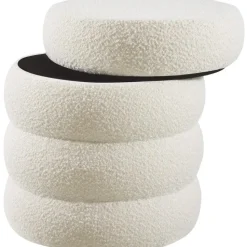 tectake Hocker Altu, gestoffeerd, opbergruimte, Bouclé Crèmewit