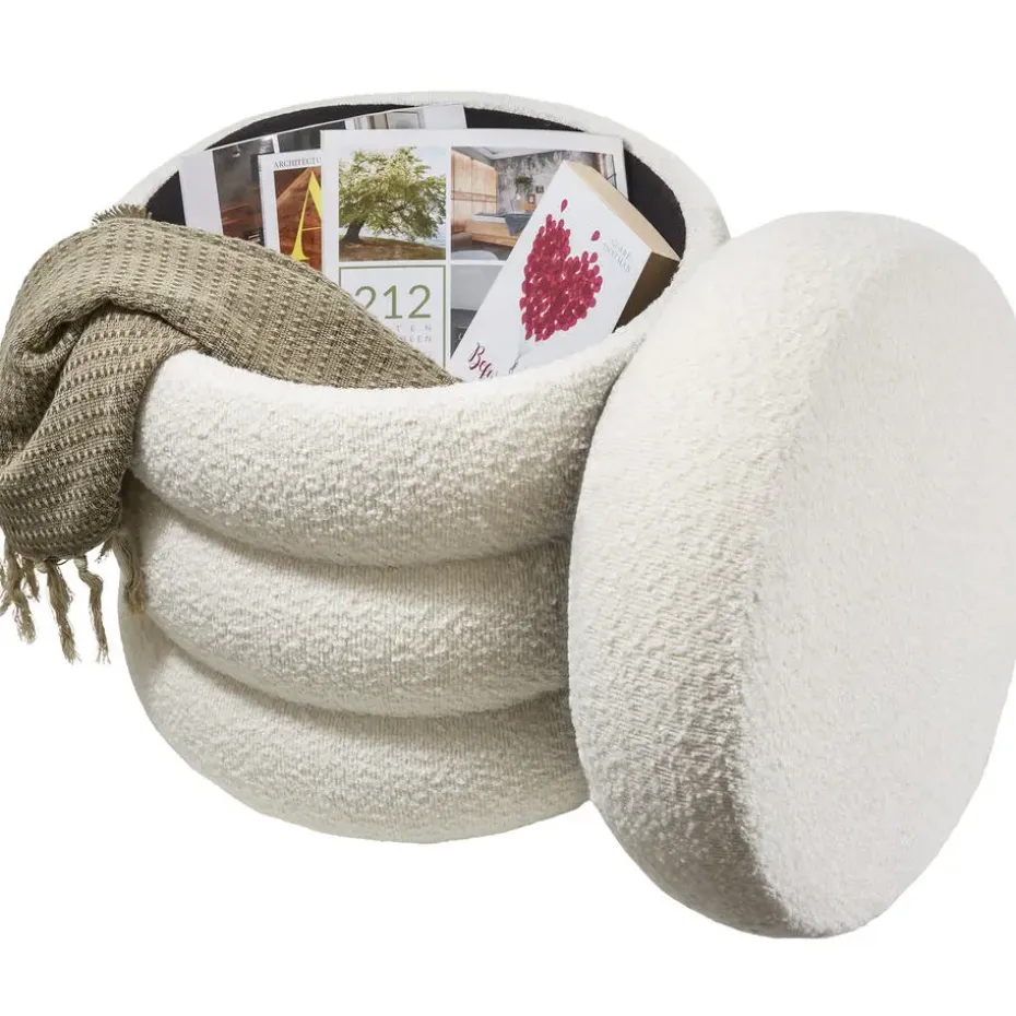 tectake Hocker Altu, gestoffeerd, opbergruimte, Bouclé Crèmewit