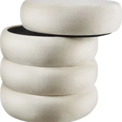 tectake Hocker Altu, gestoffeerd, opbergruimte, Fluweellook Crèmewit