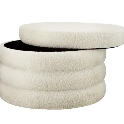 tectake Hocker Altu XL, gestoffeerd, opbergruimte, Bouclé Crèmewit