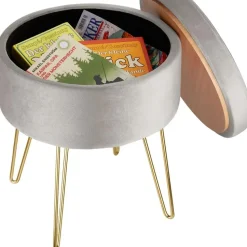 tectake Hocker Ava gestoffeerd in fluweellook 300kg met opbergruimte