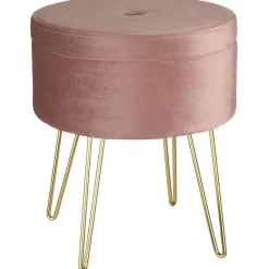 tectake Hocker Ava gestoffeerd in fluweellook 300kg met opbergruimte, Roze