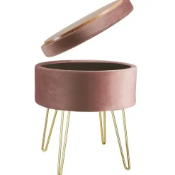 tectake Hocker Ava gestoffeerd in fluweellook 300kg met opbergruimte, Roze