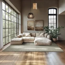 tectake® Kortpolig vloerkleed Soft Zone 200 x 290 cm - Zandkleur