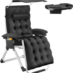 tectake Ligstoel Cloud II met zonnekap, opvouwbaar, Zwart