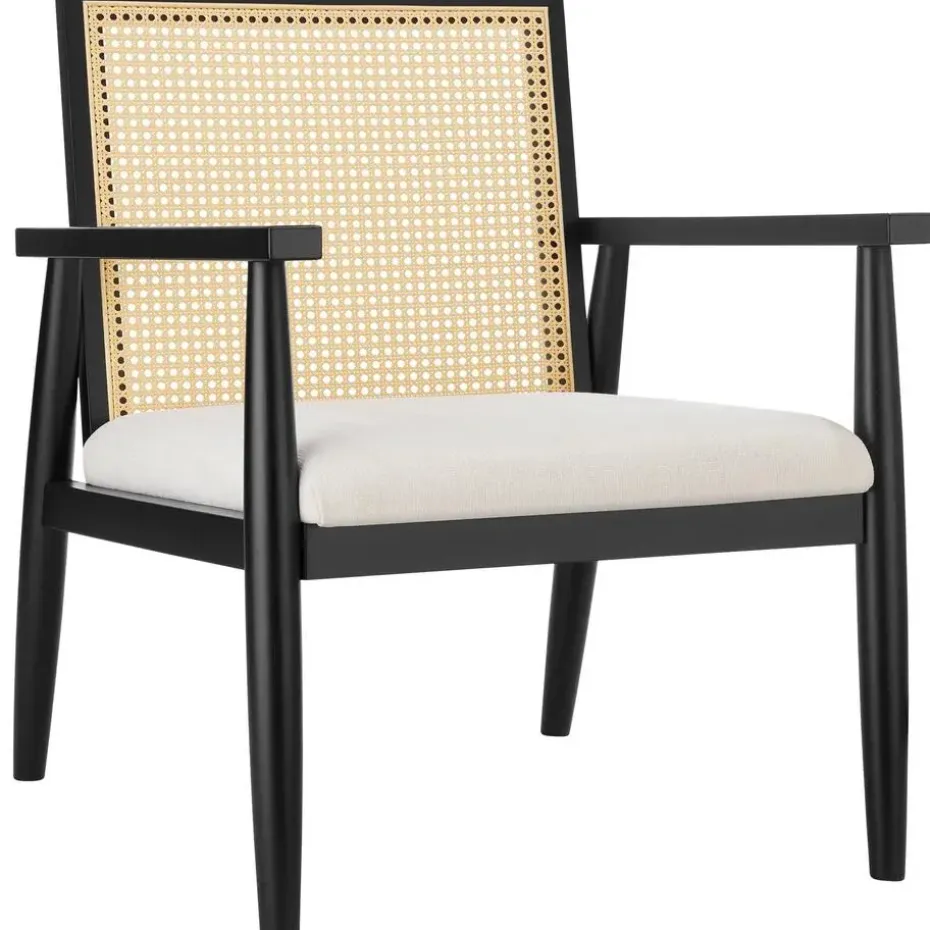 tectake Loungestoel Manuela met Weens vlechtwerk en extra kussen, Wit