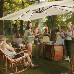 tectake Parasol Sunna LED-zonneenergie met zwengel 2,5 x 2,5 m, Beige