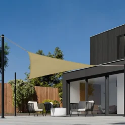 tectake Polyethyleen zonneluifel driehoekig beige, Beige