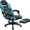 tectake Racing bureaustoel Comodo met voetsteun , Zwart/azuur