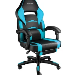 tectake Racing bureaustoel Comodo met voetsteun , Zwart/azuur
