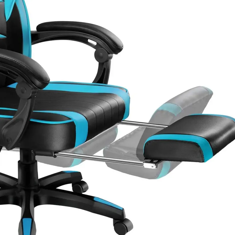 tectake Racing bureaustoel Comodo met voetsteun , Zwart/azuur