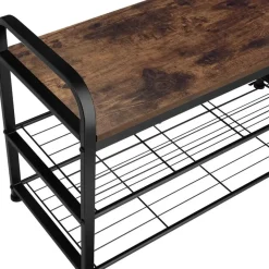 tectake Schoenenrek Southampton 91x36x55cm, Industrieel Hout Donker, Rustiek