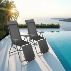 tectake Set van 2 aluminium tuinstoelen inklapbaar met hoofdsteun en voetensteun