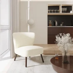 tectake Teddy-fauteuil Robina 2 offwhite W2, Bouclé Gebroken Wit