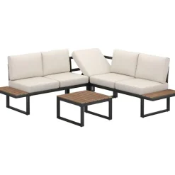 tectake Tuin-loungeset Eliar, 4-delig, met aluminium frame, Zwart