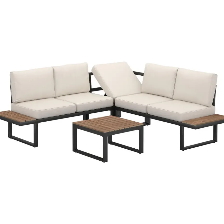 tectake Tuin-loungeset Eliar, 4-delig, met aluminium frame, Zwart