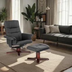 tectake TV-fauteuil met krukje model I, Zwart/bruin