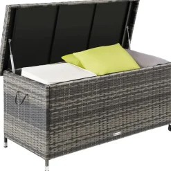 tectake Wicker opbergbox Kiruna met kunststof gaas, 120x55x61,5cm, 270l, Grijs