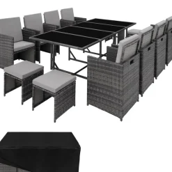 tectake Wicker tuinset Palma 8+4+1 met beschermhoes - Grijs/lichtgrijs
