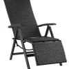 tectake Wicker tuinstoel opklapbaar met aluminium frame en voetsteun, Zwart