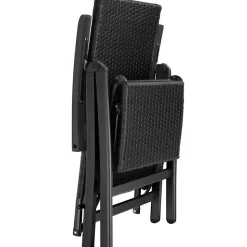 tectake Wicker tuinstoel opklapbaar met aluminium frame en voetsteun, Zwart