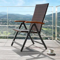 tectake Wicker tuinstoel Canberra opklapbaar, Bruin