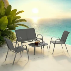 tectake Zitgroep Nora voor 4 personen, textilene-weefsel, Antraciet