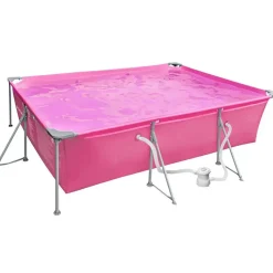 tectake Zwembad rechthoekig met filterpomp 300 x 207 x 70 cm, Pink