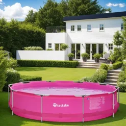 tectake Zwembad rond met stalen frame en filterpomp Ø 360 x 76 cm, Pink