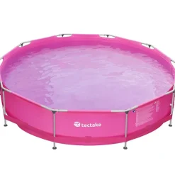 tectake Zwembad rond met stalen frame en filterpomp Ø 360 x 76 cm, Pink