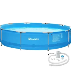 tectake Zwembad rond met stalen frame en filterpomp Ø 360 x 76 cm, Blauw