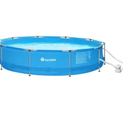 tectake Zwembad rond met stalen frame en filterpomp Ø 360 x 76 cm, Blauw