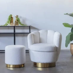 Teddy Fauteuil Wit - Met Gouden Onderstel - Fauteuil Quinty