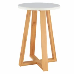 Tendance Bijzet krukje - wit - bamboe hout - D30 x H43 cm